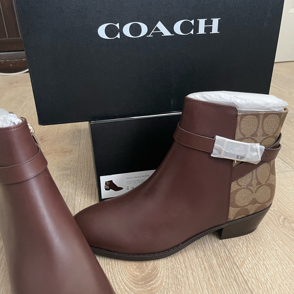 Coach Walnut Leather Signature Ankle Boots